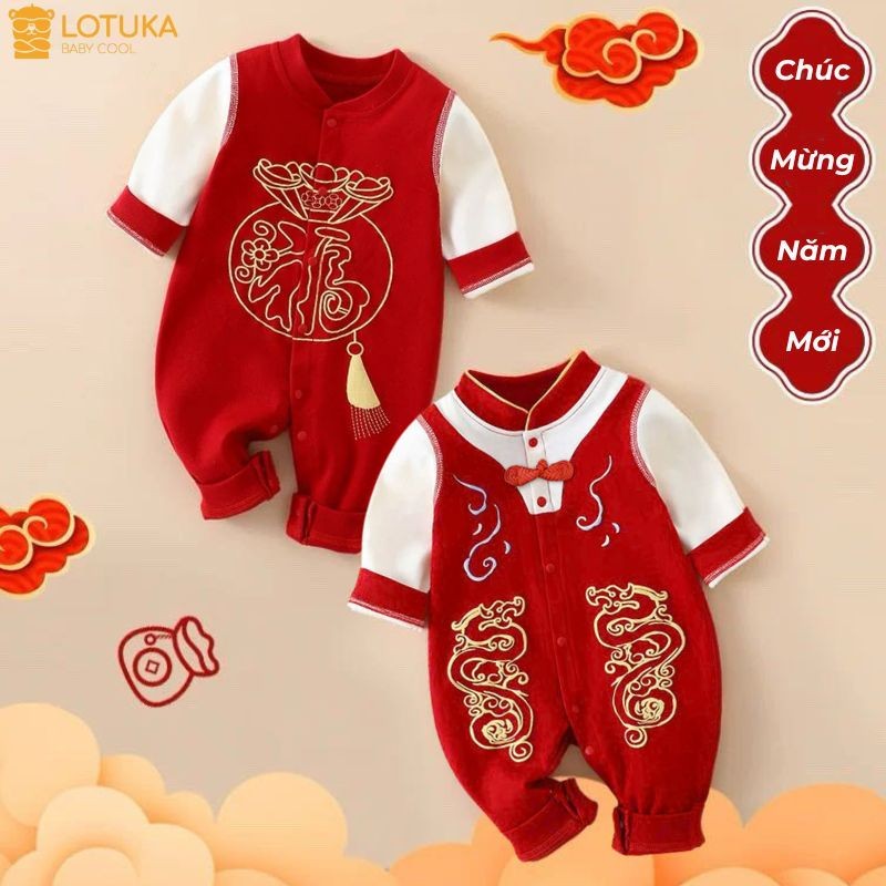  Body Dài Tay Tết Tài Lộc LOTUKA Chất Cotton Phối Đẹp Cho Bé Bodysuit Cho Bé Trai Bé Gái Quần Áo Trẻ Em 0-12 tháng 