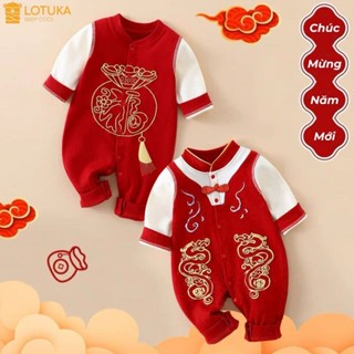 Body Dài Tay Tết Tài Lộc LOTUKA Chất Cotton Phối Đẹp Cho Bé, Bodysuit Cho Bé Trai Bé Gái, Quần Áo Trẻ Em 0-12 tháng