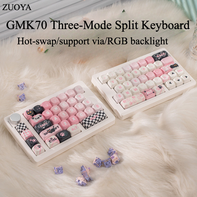 Zuoya GMK70 Bàn Phím Chia Hai Tay Công Thái Học Ba Chế Độ Bluetooth Không Dây 2.4gVIA Miếng Lót Nóng