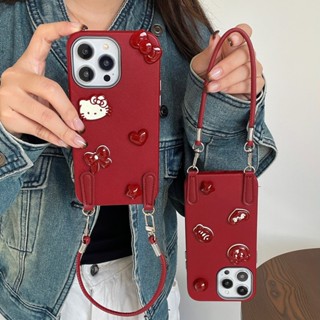 Màu Đỏ 3D Kitty Thích Hợp Cho Apple 16 Pro Ốp Điện Thoại IPhone 15 / 14 / 13 / 12 Dây Da Họa Tiết