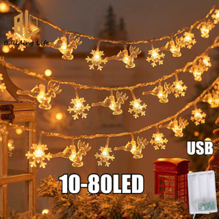 Đèn LED Giáng Sinh Đèn Cổ Tích Có Pin Dây USB Đèn Bông Tuyết Nai Sừng Tấm Cây Giáng Sinh Dây Đèn Giáng Sinh Trang Trí Đèn