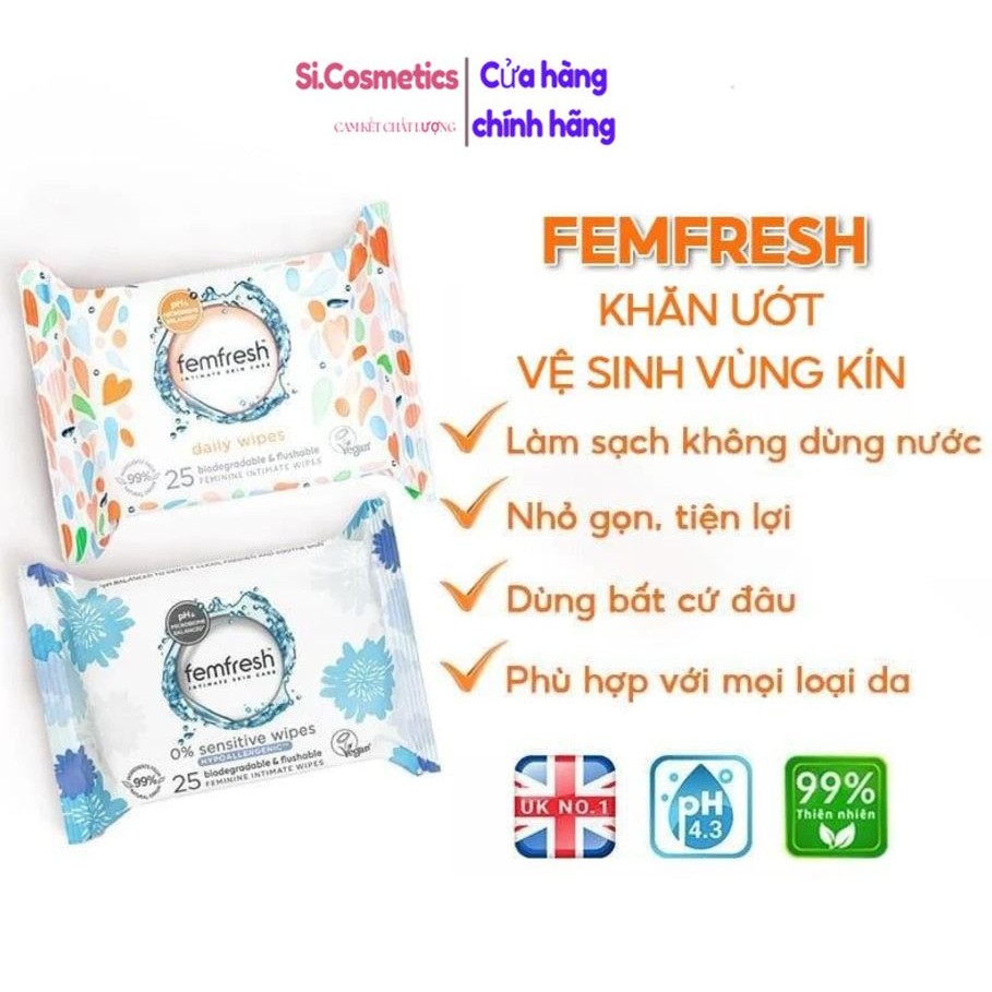Khăn giấy ướt vệ sinh vùng kín phụ nữ cao cấp Femfresh 10 - 25 tờ/ gói Femfresh Intimate Skin Care 0