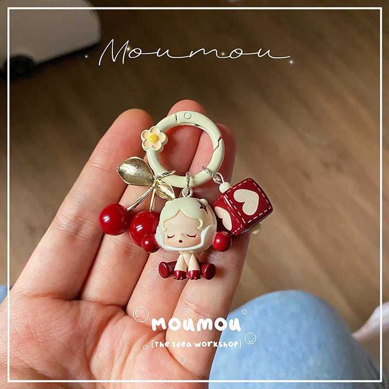 Chính Hãng POPBEAN Ngồi Dễ Thương Viên Móc Khóa Xe Ô Tô Điện Thoại Di Động Dây Chuyền Thành Phẩm Quà Tặng Làm Bằng Tay (Đệm Miễn Phí)