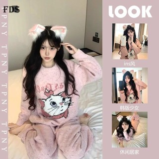  Bộ đồ ngủ mềm bông mèo FDS ktmao Bộ đồ mặc nhà giữ ấm hoạt hình học sinh dày dặn Lót Lông Mùa thu đông cho nữ 