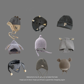   0-3 Tuổi  Mũ Bé Hàn Quốc Mùa Đông Chống Lạnh Cho Bé Mũ Len Trẻ Em Mũ Dệt Kim Màu Xám TT411 