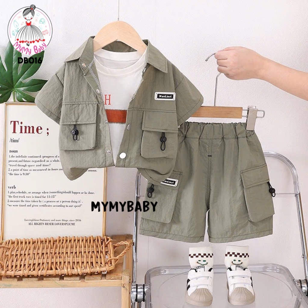 MyMy BaBy Đồ bộ bé trai sơ mi 3 món túi hộp 1 tuổi 2 tuổi 3 tuổi 4 tuổi 5 tuổi