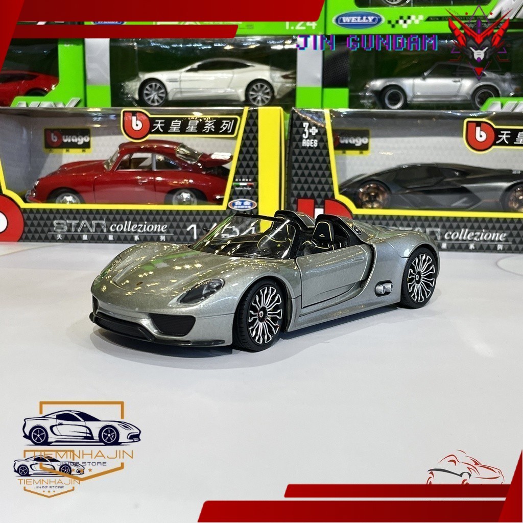 Mô hình xe Porsche 918 Spyder Concept Hãng Welly tỉ lệ 1:24 màu xám