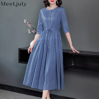 Đầm Cotton Lanh Mỏng Tay Lửng Màu Sắc Trơn Thời Trang Mùa Hè Cho Nữ