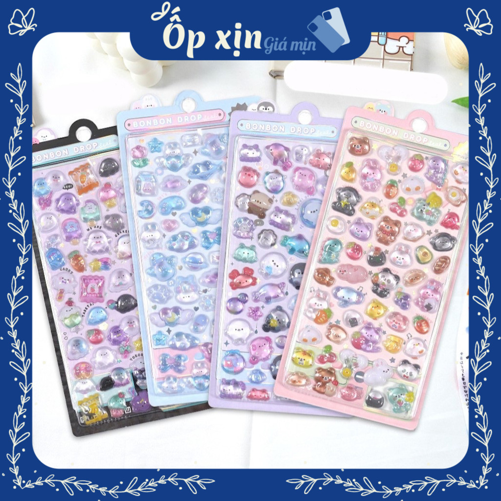 [04/2025] Sticker DYI nổi 3D cute, nhựa PVC đính ốp điện thoại, trang điểm, nails