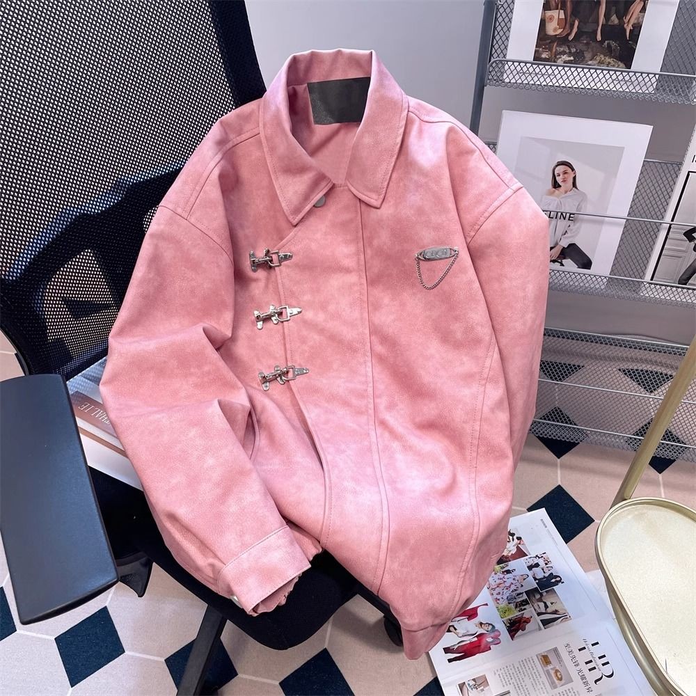 Begonia Boutique Nữ Mỹ Retro Khóa Kim Loại Màu Hồng Áo Khoác Da Nữ Xuân Thu Áo Khoác Rời Top Hợp Thờ