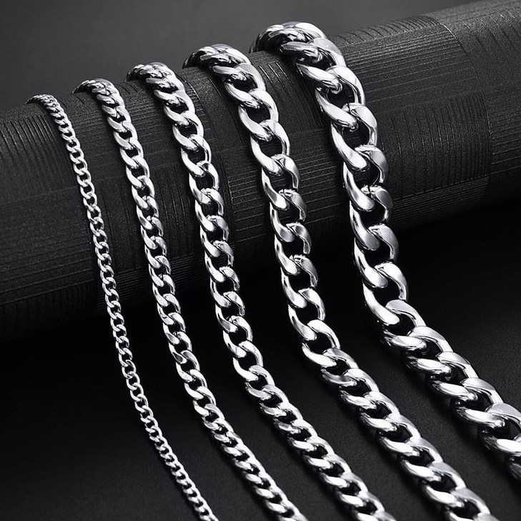 Vòng Tay Nam Vòng Đeo Tay CUBAN Dây Xích Trơn 4-9mm Bằng Thép Titan Màu Bạc Phong Cách Âu Mỹ Cho Cặp