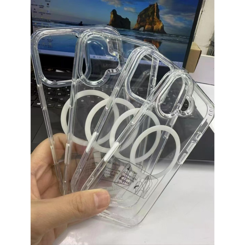 Sạc không dây từ tính trong suốt có nút động Thích hợp cho IPhone 16 Pro Max Vỏ điện thoại 16 không màu vàng 16 Vỏ bảo vệ 16plus