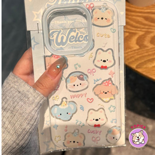 Ốp điện thoại hình động vật dễ thương lưới cho iPhone 16 15 14 13 12Pro Max 11 XR XS Max 7 8 Plus SE2020 Vỏ điện thoại hoạt hình cho iPhone 16Pro 16Plus Vỏ mềm TA