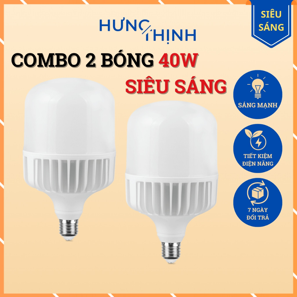 Bộ 2 Bóng Đèn Led Trụ 40W, Siêu Sáng, Tiết Kiệm Điện, Combo 2 Bóng Điện Led Trụ 40W - LED HƯNG THỊNH