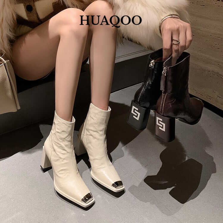 Huaqoo Giày Bốt dép sandal nữ Mũi Vuông Phong Cách Retro Cá Tính Cho Nữ Thời trang Điểm nhấn Hiện đại Đàn hồi tốt Thể thao FSX24B059T 45Z241106