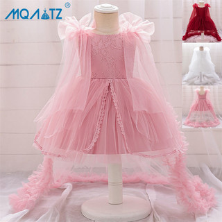 Mqatz Trailing White Baptism 1 Năm Sinh Nhật Cho Bé Gái Quần Áo Cưới Công Chúa Tutu Đầm Bé Gái Váy Lông Tơ Đảng Áo AL131XZ