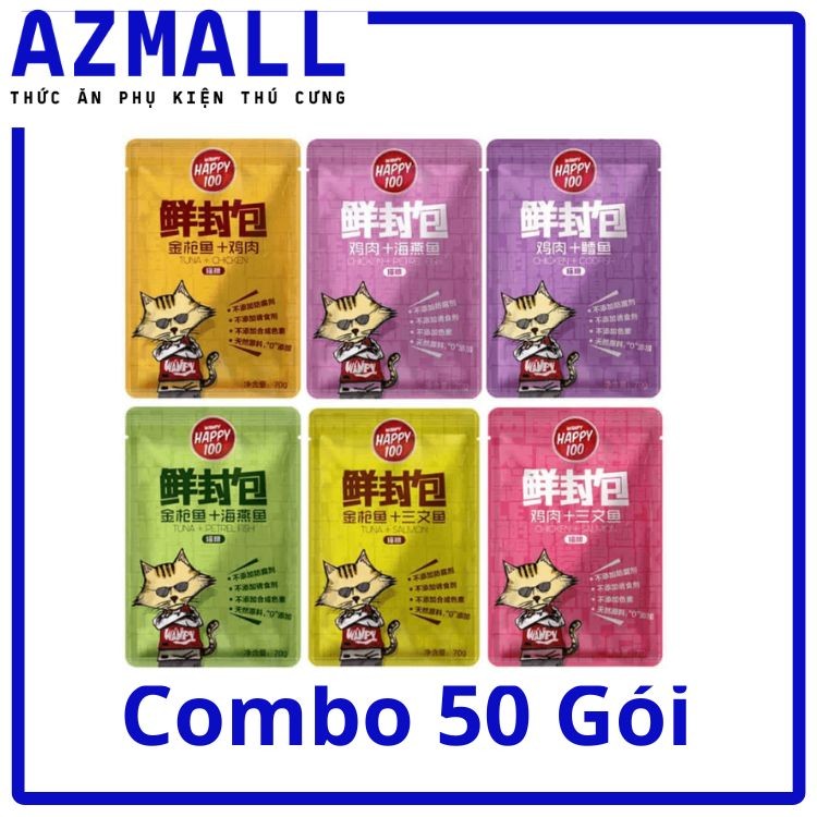 [ Combo 50 ] Pate Wanpy Happy 100 Gói 70g Cho Mèo, Thức Ăn Cho Mèo Dạng Súp Mix Vị
