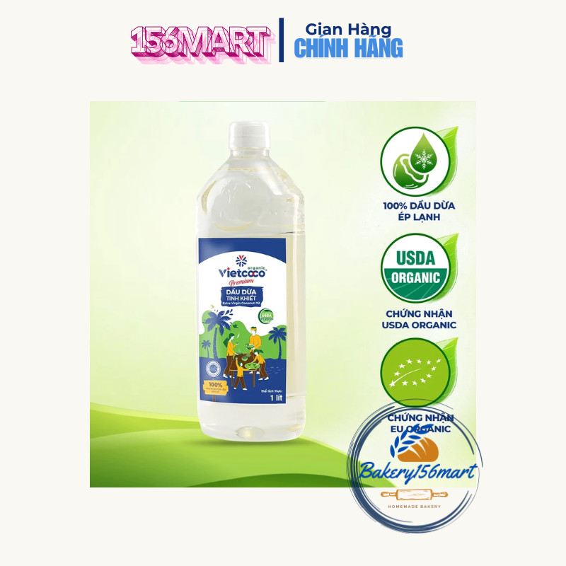 Dầu dừa tinh khiết ép lạnh hữu cơ nguyên chất Vietcoco Premium dưỡng ẩm và chăm sóc tóc, da