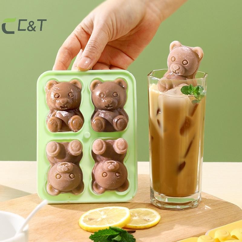 C & T 3D Bear Ice Cube Mold Bear Ice Cube Tray, Máy làm bóng đá silicon dễ dàng phát hành, Khay đựng