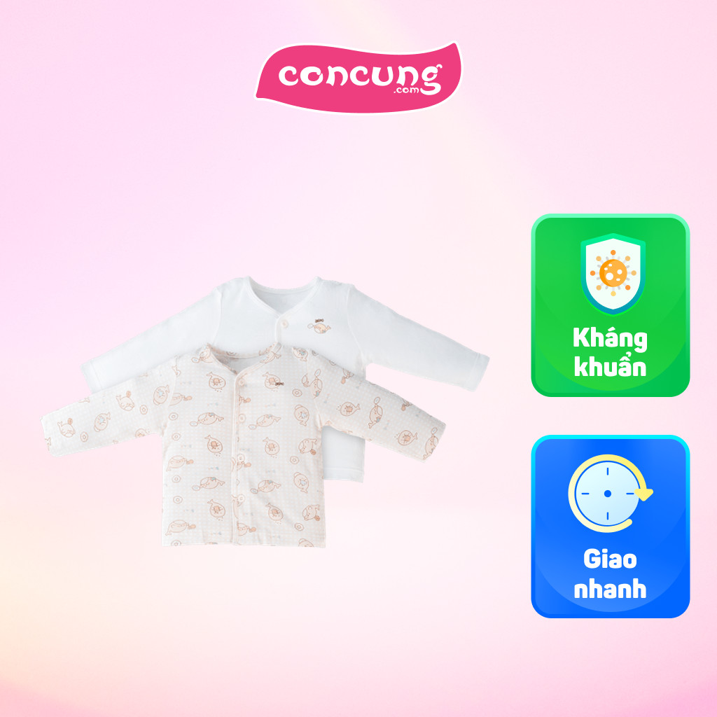 Set 2 áo sơ sinh cài giữa tay dài Animo Easy KV0724003 (0-3M,Trắng-HT Cá)