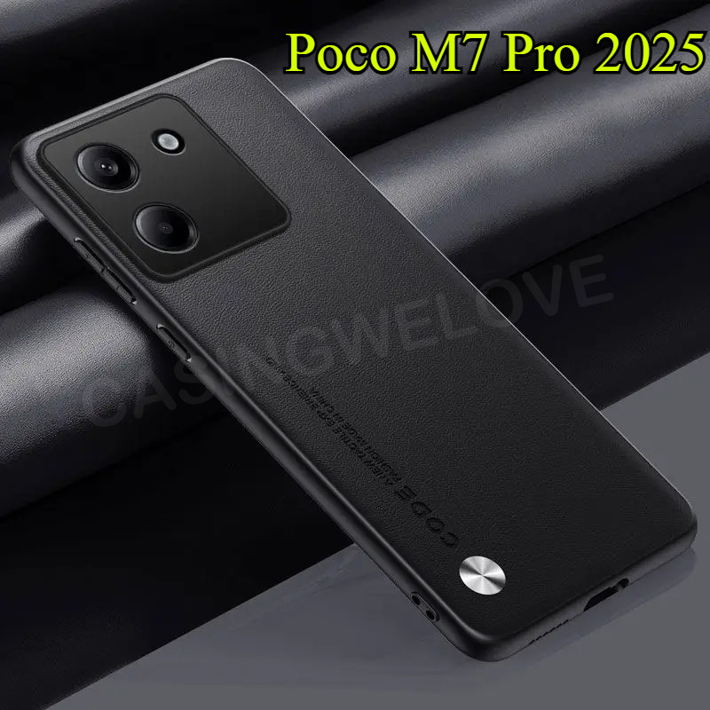 Dành cho Poco M7 Pro Poco M7 4G 5G 2025 Vỏ cứng bằng da PU bằng sợi Carbon, Vỏ cứng chống sốc mờ cho
