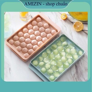 FREESHIP Khay làm đá thông minh AMIZIN Khuôn làm đá viên tròn nhựa dẻo vỉ 33 viên có nắp đậy Hàng cao cấp