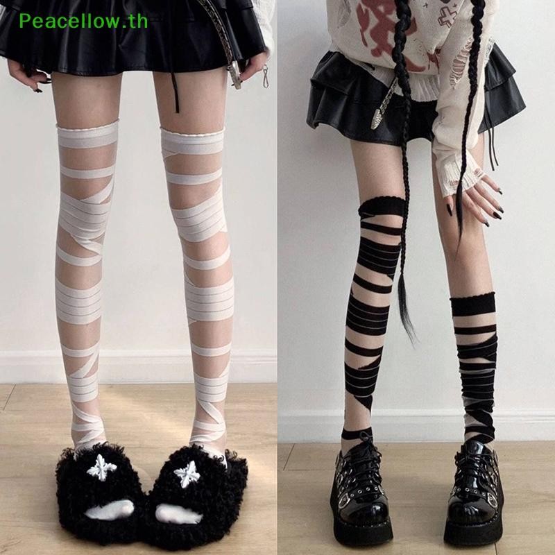 Peacellow Nữ Sọc Dài Vớ Nữ Nhật Bản Gothic Jk Y2k Gợi Cảm Mùa Hè Xuyên Dài Vớ Dài Ống Trắng Vớ TH