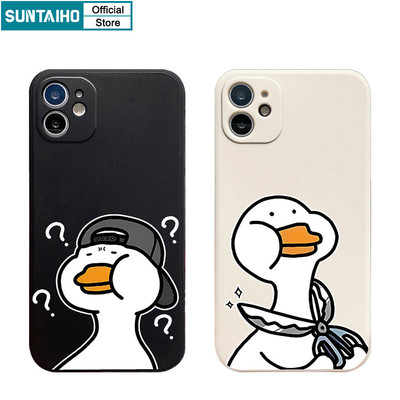 Suntaiho Ngộ nghĩnh Vỏ Độc Đáo Kéo Họa Tiết Vịt Ốp Điện Thoại Cho Iphone 16 15 14 13 12 11 Pro Max IP 7 8 Plus Iphon X Xs XR Xs Max Silicon Mềm Cao Cấp Chống Sốc Ốp Lưng