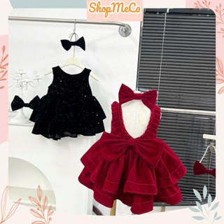 Váy đầm bé gái CS673, váy noel 2 tầng kèm dây nơ và chun buộc tóc cho bé gái diện noel, tết