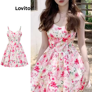 Đầm Lovito họa tiết hoa nơ phong cách thường ngày cho nữ L95ED188