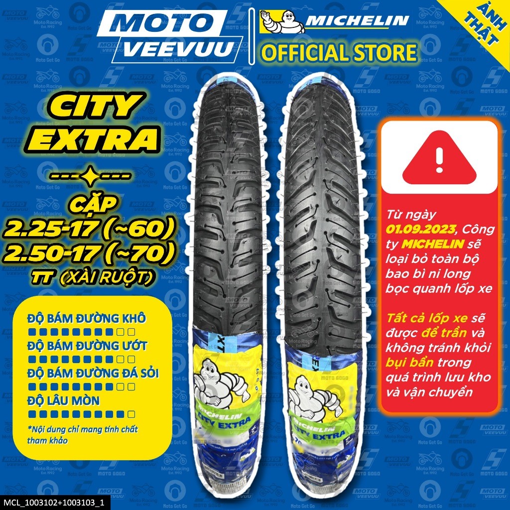 [MTVV] CẶP VỎ LỐP xe máy MICHELIN CITY EXTRA 2.25-17 (~60) & 2.50-17 (~70) TT Xài Ruột Dream Wave FU
