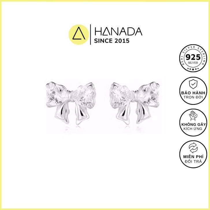 [BẠC 925-BH TRỌN ĐỜI]Bông Tai BẠC 925 HANADA Nơ Đá Nhỏ , Khuyên Tai Đính Đá Đơn Gỉan Nữ 1780 C15