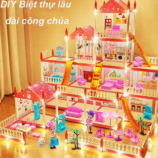 Mô hình đồ chơi lắp ghép nhà búp bê cho bé gái màu hồng,DIY Nhà công chúa,Cô gái chơi đồ chơi
