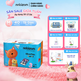 Tã/Bỉm Dán NABIZAM UltraThin Nội Địa Hàn Cao Cấp, Mỏng và Thấm Hút Tối Ưu Size M Cho Bé 6-11kg, 40 Miếng/Bịch