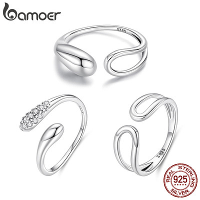 Bamoer Bạc 925 Có Thể Điều Chỉnh Nhẫn Đơn Giản Giọt Nước Thiết Kế Trang Sức Quà Tặng Nữ