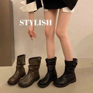 Giày bốt ống giữa cổ điển dày. Giày bốt ngủ. Giày bốt ngắn phiên bản Hàn Quốc.Giày Martin thời trang