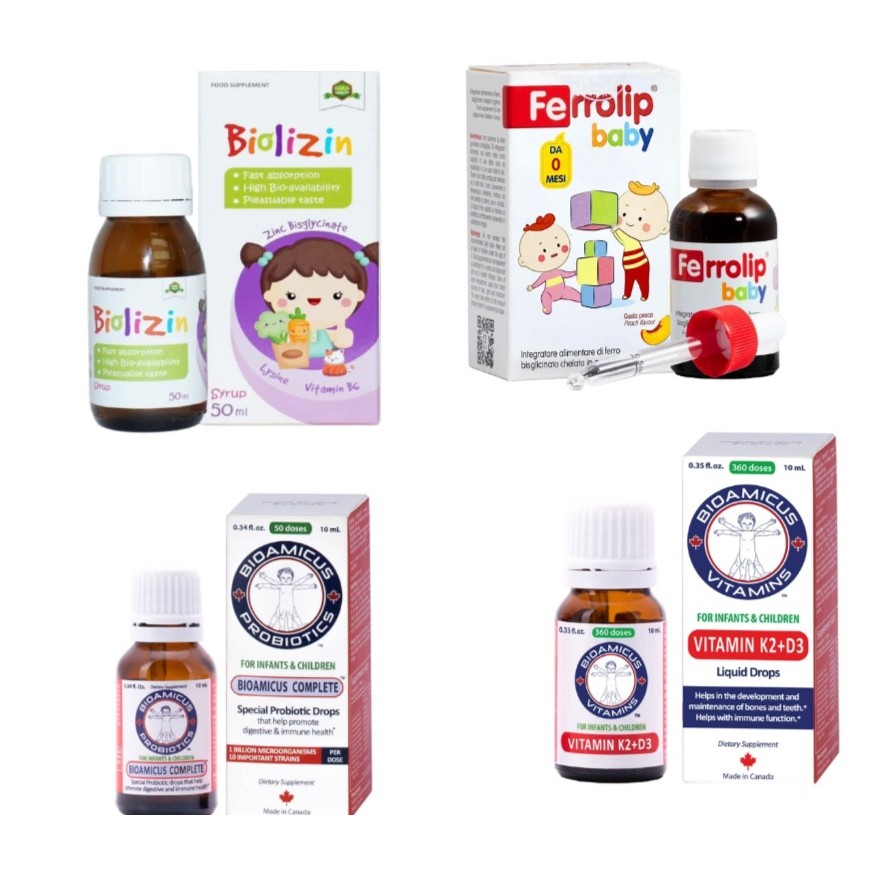 [Kèm quà] Kẽm Biolizin, sắt Ferrolip Baby, K2d3 và men 10 chủng BioAmicus