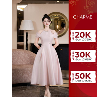 Đầm đi tiệc trễ vai cổ yếm cổ đính đá Charme 409035