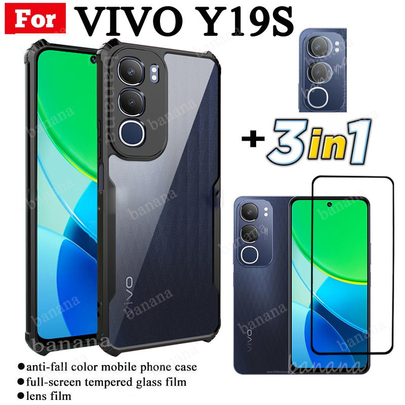 Ốp điện thoại di động chống rơi 3 TRONG 1 Vivo Y19S cho Vivo Y19S Y 19S Y19 S Phim kính cường lực + 