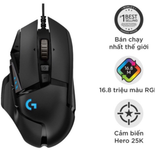Chuột game có dây Logitech G502 - Cảm biến Hero 25k, RGB, 11 nút lập trình