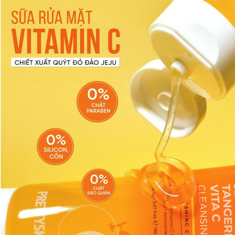 Sữa Rửa Mặt Vitamin C Prettyskin The Pure Jeju Tangerine Vita C Cleansing Foam Dưỡng Ẩm Sâu, Làm Sạch Da  Hàn Quốc 150ml