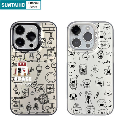 Suntaiho Hoạt Hình Chất Lượng Cao Chó Robot Họa Tiết Ốp lưng Iphone 16 15 14 13 12 11 Pro Max TPU Silicon Mềm Cao Cấp Chống Sốc Ốp Lưng