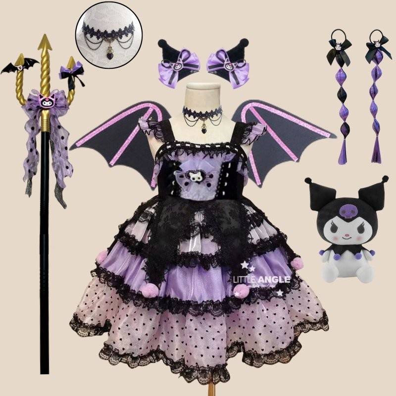 2025 Halloween Kuromi Cosplay Costume For Kids Girls Summer Mesh Cake Dress Theme Birthday Outfit Fl