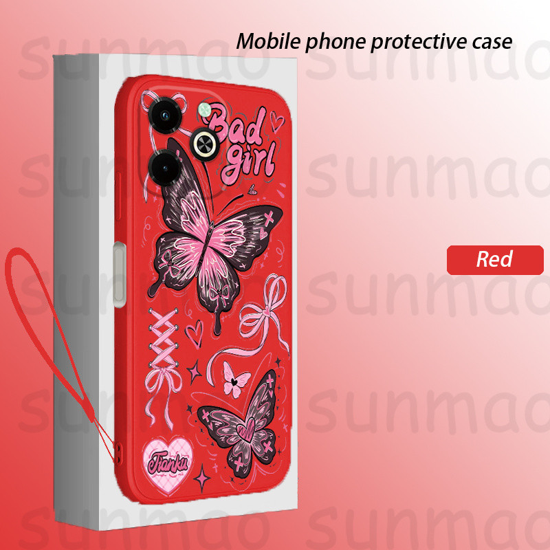 Cho Itel A50 Itel A70 Itel P55 4G Itel S23 Itel S23 Plus Ốp Điện Thoại Nơ Màu Hồng Bướm Đen