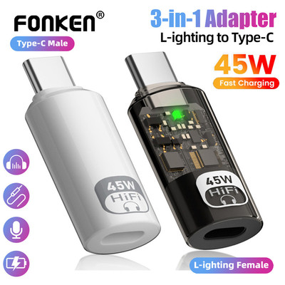 Fonken Bộ chuyển đổi tai nghe Type-C sang iOS đầy đủ tính năng PD45W Bộ chuyển đổi sạc nhanh cho iPh 15 16