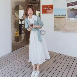 Váy Liền Áo Sơ Mi Hai Món Phong Cách Nhẹ Nhàng Váy Dài Vừa Tôn Dáng Gầy Kẻ Sọc Thiết Kế Cao Cấp Mẫu Mới Mùa Hè Cho Nữ