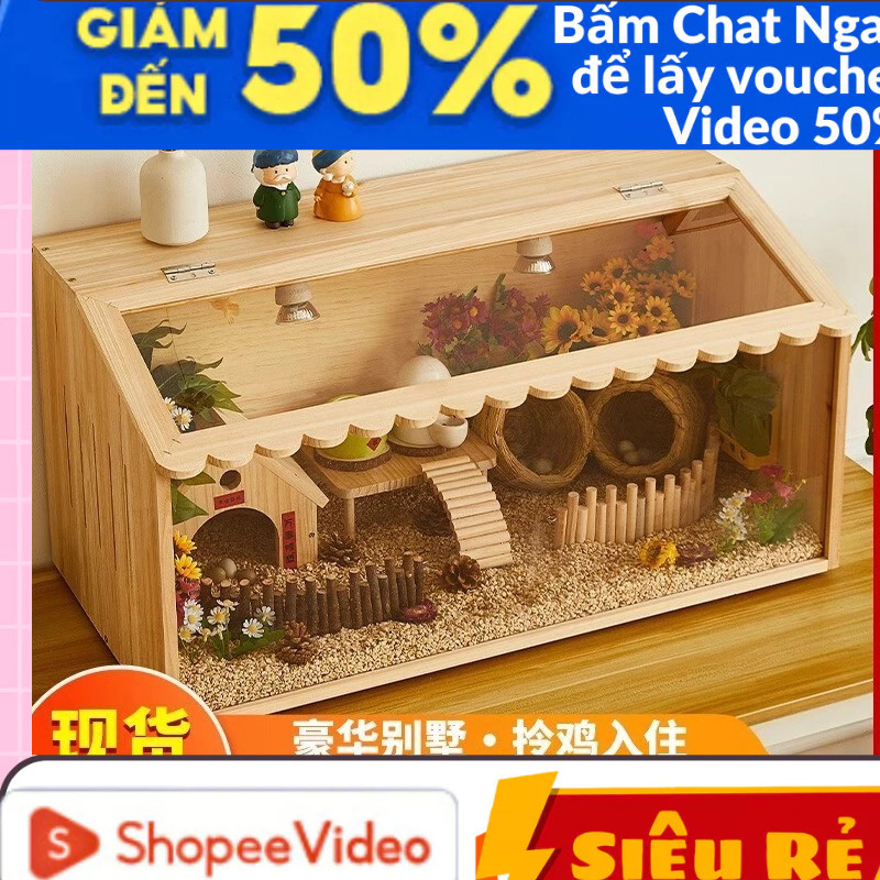(Chuồng lồng Hamster) Chuồng lồng gỗ mica trong suốt nuôi bò sát, gà,