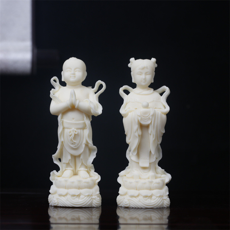 Bồ Đề Trái Cây Ngà Good Fortune Boy Dragon Girl Golden Boy Jade Girl Tượng Guanyin Bodhisattva Tượng