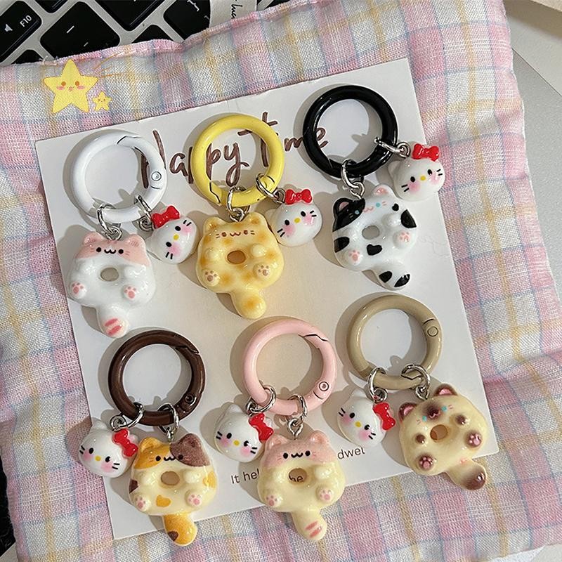[JBTH] 1PC KT Cat Donut Keyring Cat Cookie Điện thoại Charm Ba lô Mặt dây chuyền Kawaii Kitty Cặp đô