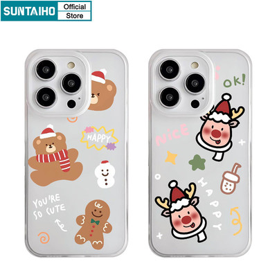 Suntaiho Dễ Thương Họa Tiết Giáng Sinh Vui Vẻ Trong Suốt Mờ Dành Cho Iphone 16 15 14 12 13 11 Pro Max IP 7 8 Plus Iphon X Xs XR Xs Max TPU Silicon Mềm Cao Cấp Chống Sốc Ốp điện thoại